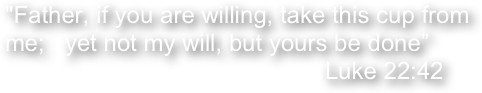 "Father, if you are willing, take this cup from me;   yet not my will, but yours be done”     
                                                Luke 22:42